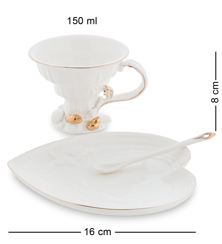 Чайная пара из фарфора с ложечкой Морские ракушки Pavone FM-34/ 5, фотография сбоку