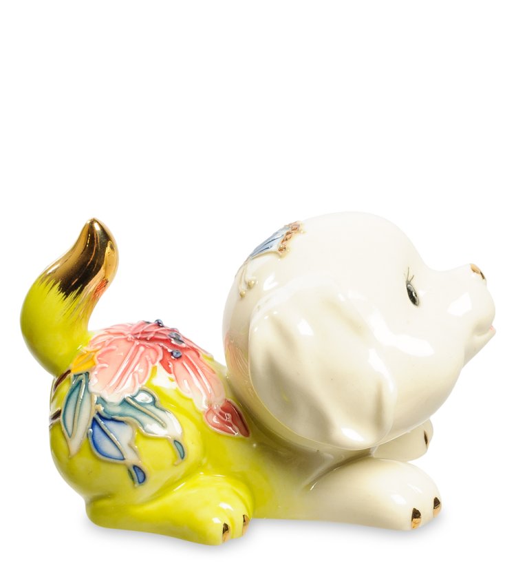 Статуэтка из фарфора Маленькая собачка с золотым хвостиком Pavone JP-101/ 5, фотография сбоку