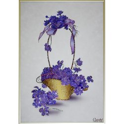 Картина Корзина с фиалками (светлый фон) c кристаллами Swarovski