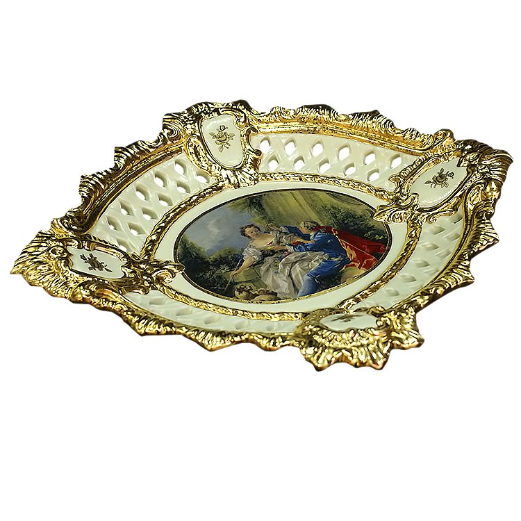 Поднос в стиле барокко Буше кремовый с золотой отделкой Bruno Costenaro M379/BOU