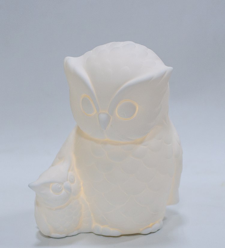 Статуэтка из бисквитного фарфора с подсветкой Филин с совенком Pavone JP-186/ 23, фотография подстветки
