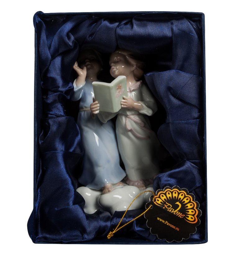 Статуэтка из фарфора Пара ангелочков на облаке с книгой Pavone JP-22 /14, фотография в упаковке