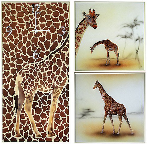 Картина Композиция Жираф (с часами) c кристаллами Swarovski