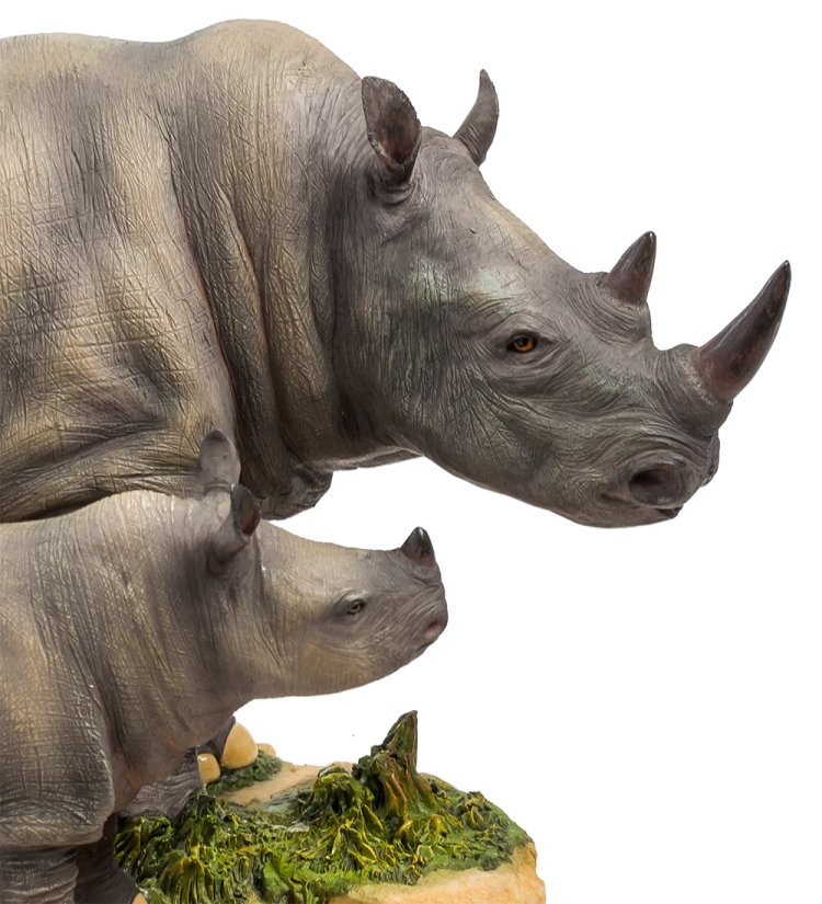 Статуэтка Носорог с детенышем на поляне Veronese WS-771, увеличенный вид профиль