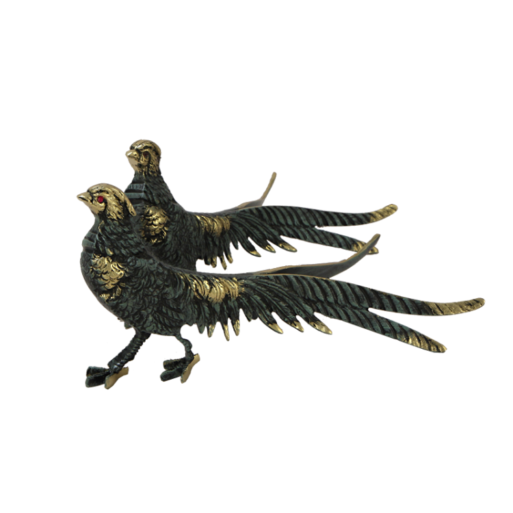 Статуэтка из бронзы Пара фазанов с синим отливом