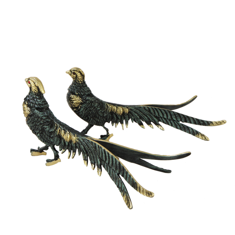 Статуэтка из бронзы Пара фазанов с синим отливом, оборотная сторона