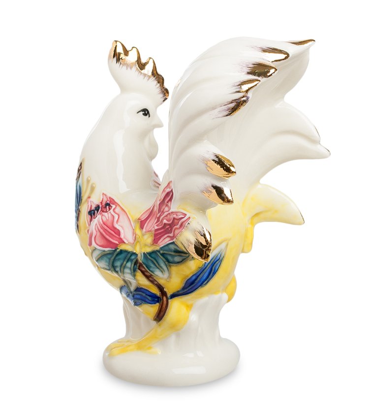 Статуэтка из фарфора Петух с розовыми цветами Pavone JP-91/10, оборотная сторона