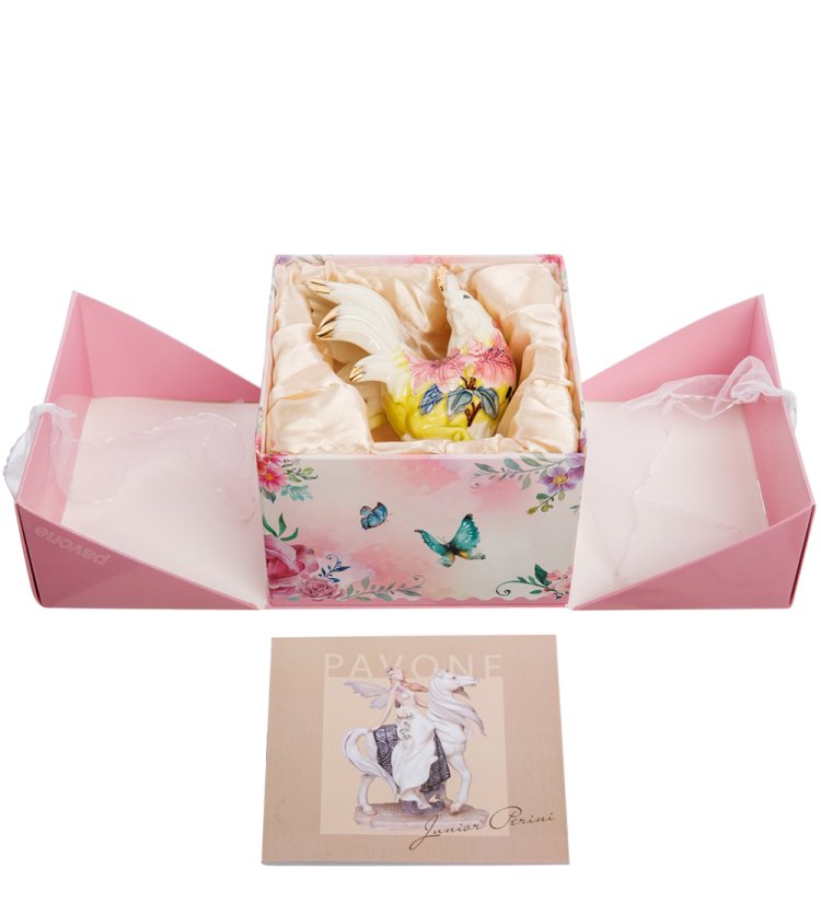 Статуэтка из фарфора Петух с розовыми цветами Pavone JP-91/10, упаковочный вид