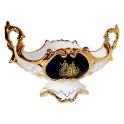 Конфетница из керамики белая с золотым узором