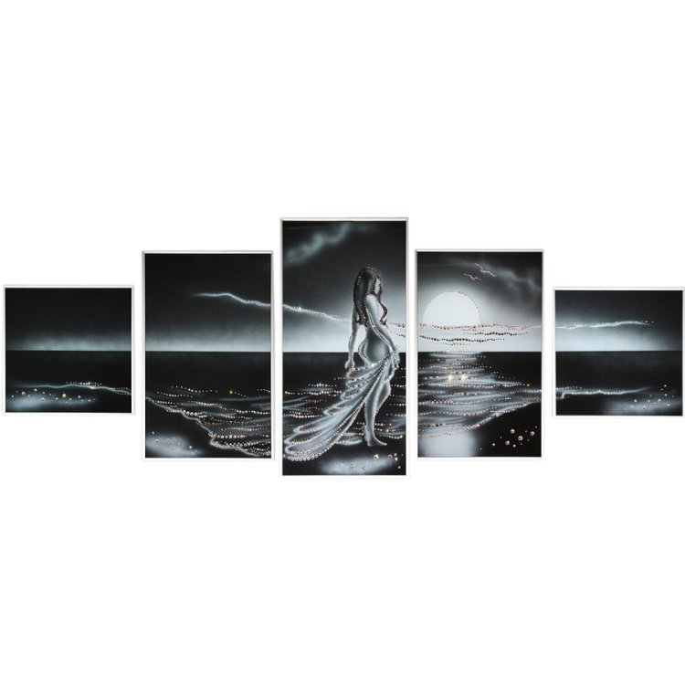 Картина Наяда морская нимфа c кристаллами Swarovski черно-белая