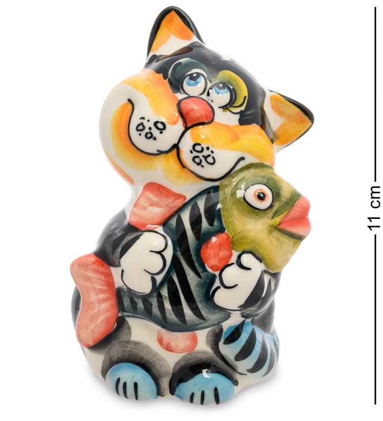Фигурка Кот Рыболов Цветная гжель ГЛ-193