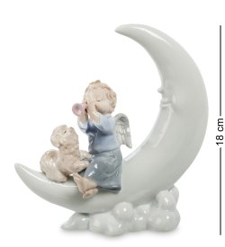 Статуэтка из фарфора Ангелочек на луне с ягненком