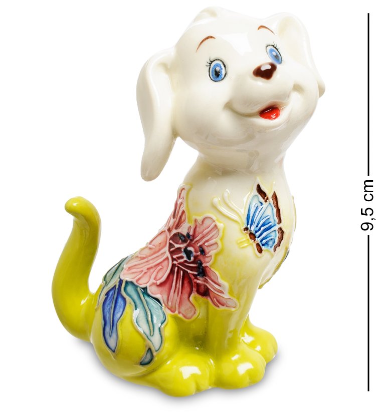 Статуэтка из фарфора веселый щенок с цветком и бабочкой Pavone JP-101/11