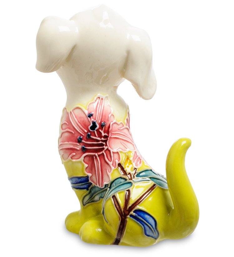 Статуэтка из фарфора веселый щенок с цветком и бабочкой Pavone JP-101/11, фотография со спины