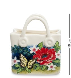 Белая ваза-кашпо в форме сумки из фарфора