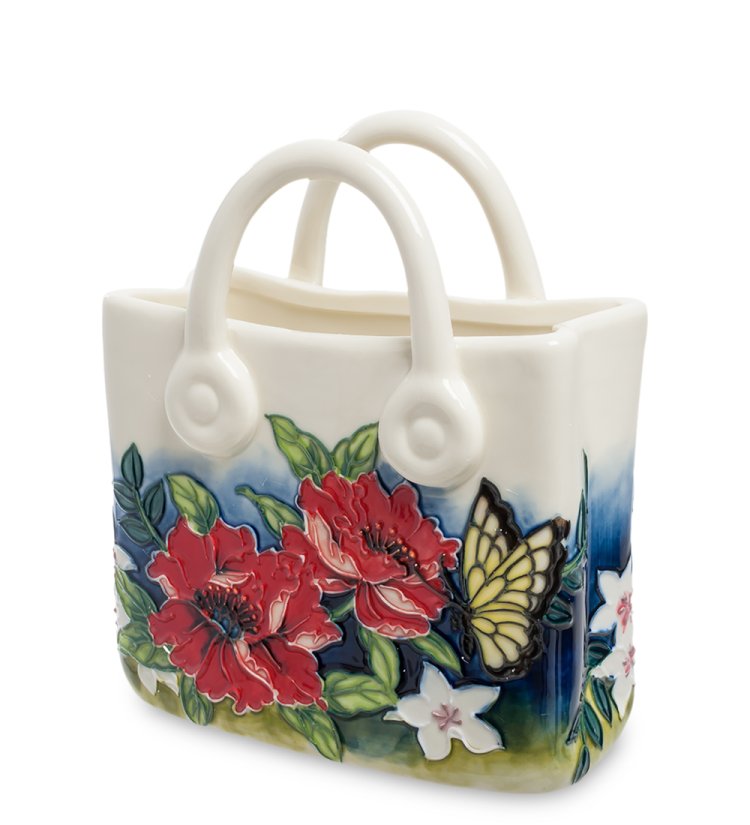 Белая ваза-кашпо в форме сумки из фарфора Pavone JP-800/12, фотография сбоку