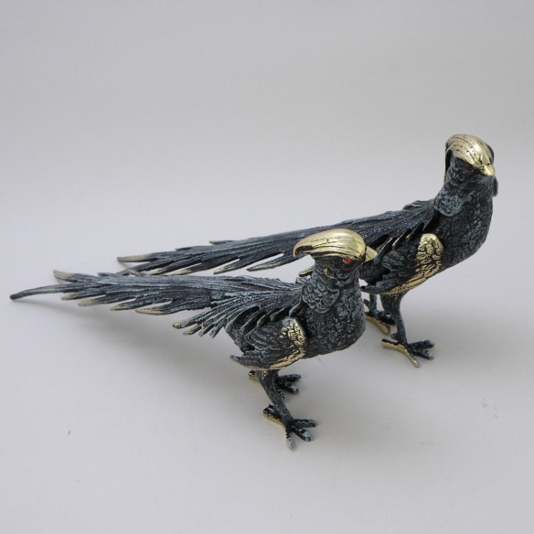 Статуэтка из бронзы Пара синих фазанов Bello De Bronze BP-12010-P, вид профиль