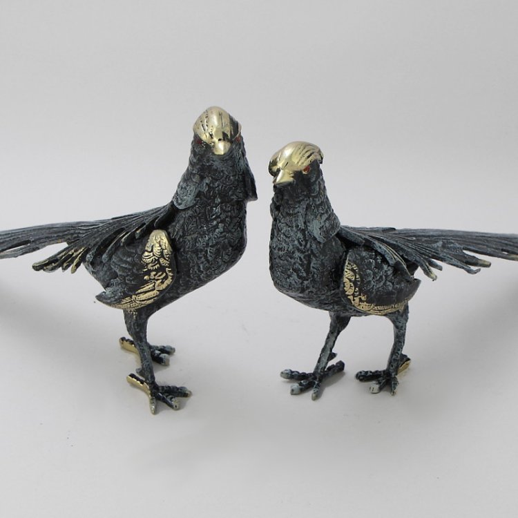 Статуэтка из бронзы Пара синих фазанов Bello De Bronze BP-12010-P, портретный вид