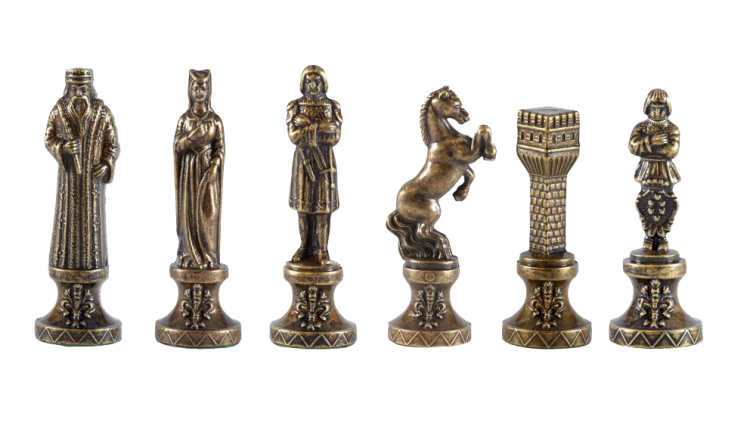 Шахматы на синей доске Ренессанс Manopoulos MP-S-9-C-36-BLU, бронзовые фигуры