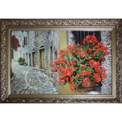 Картина Цветочный переулок c кристаллами Swarovski в багете