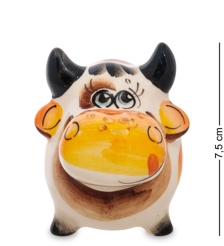 Статуэтка Бык Буян символ 2021 года Цветная гжель ГЛ-642, фотография спереди