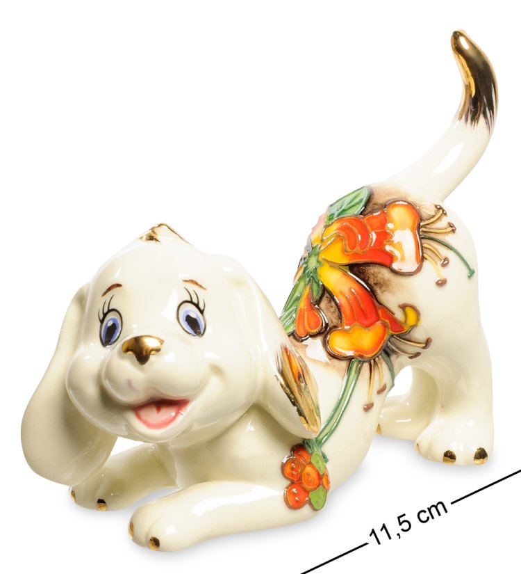 Статуэтка из фарфора игривый щенок с золотым хвостиком Pavone JP-101/12