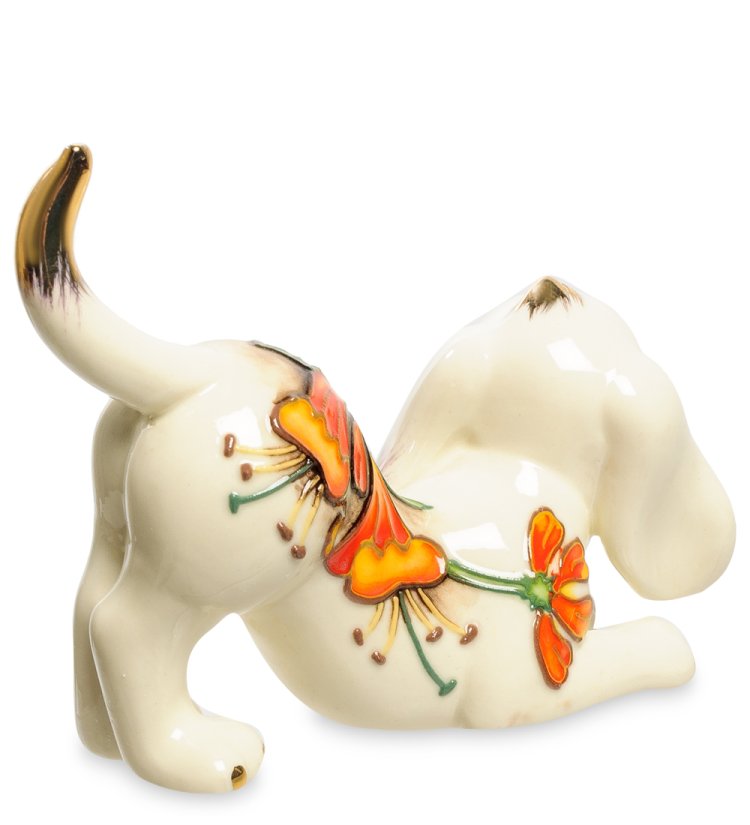 Статуэтка из фарфора игривый щенок с золотым хвостиком Pavone JP-101/12, фотография со спины