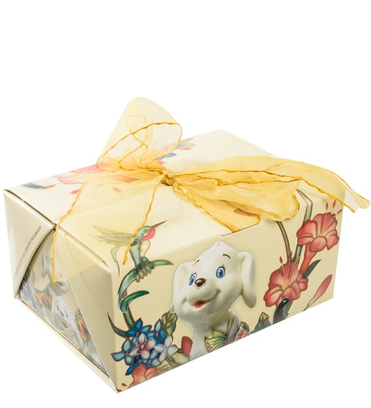 Статуэтка из фарфора игривый щенок с золотым хвостиком Pavone JP-101/12, фотография коробки