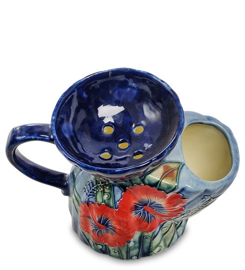 Процеживатель из фарфора Красные Цветы Pavone JP-102/10, вид сверху