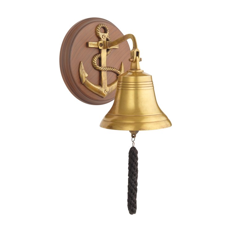 Рында с якорем на деревянном панно, антик, диаметр 10 см, фотография 2