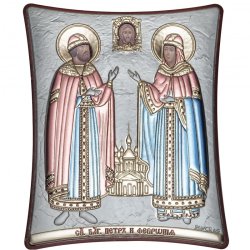 Цветная Икона Петр и Феврония, Размер 8x9 см