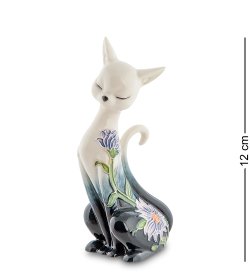 Статуэтка из фарфора Кошечка с поднятым хвостом с цветами