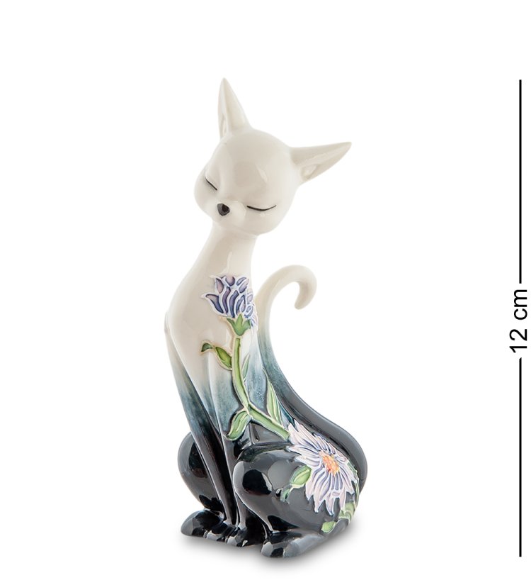 Статуэтка из фарфора Кошечка с поднятым хвостом с цветами Pavone JP-98/ 36