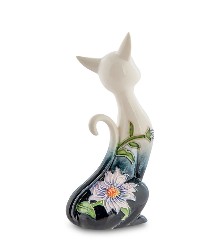 Статуэтка из фарфора Кошечка с поднятым хвостом с цветами Pavone JP-98/ 36, фотография со спины