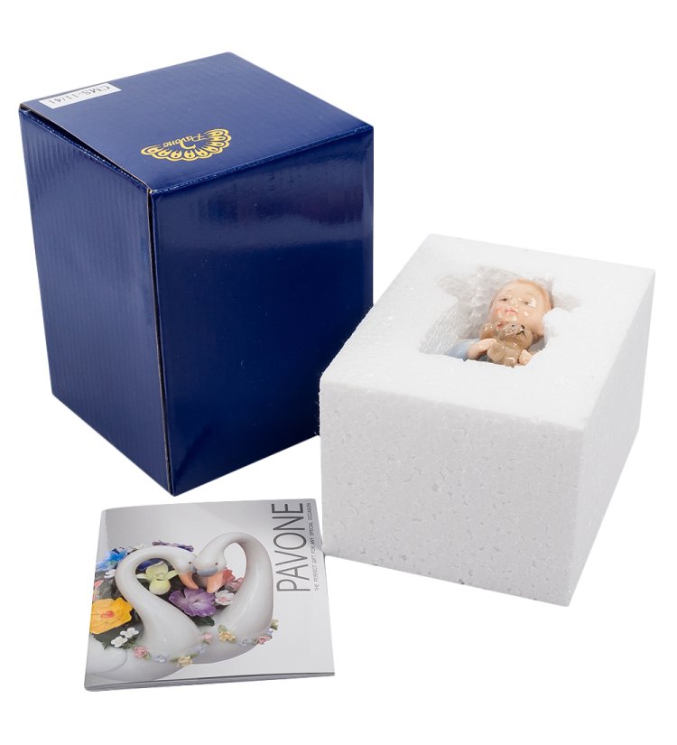 Статуэтка из фарфора Ангелочек с медвежонком Pavone CMS-11/41, фотография в упаковке