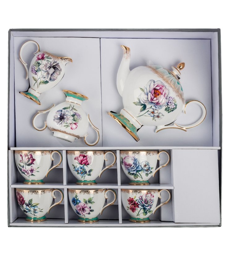 Чайный сервиз на 6 персон из фарфора Цветок Неаполя Pavone JK- 20, фотография в упаковке