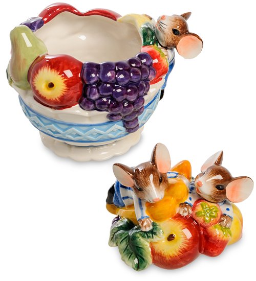 Шкатулка из керамики Мыши с Фруктами Pavone CMS-52/18, разборный вид