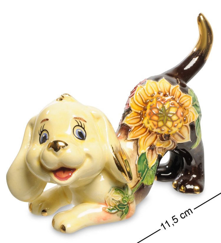 Статуэтка из фарфора игривый щенок, роспись подсолнух Pavone JP-101/13