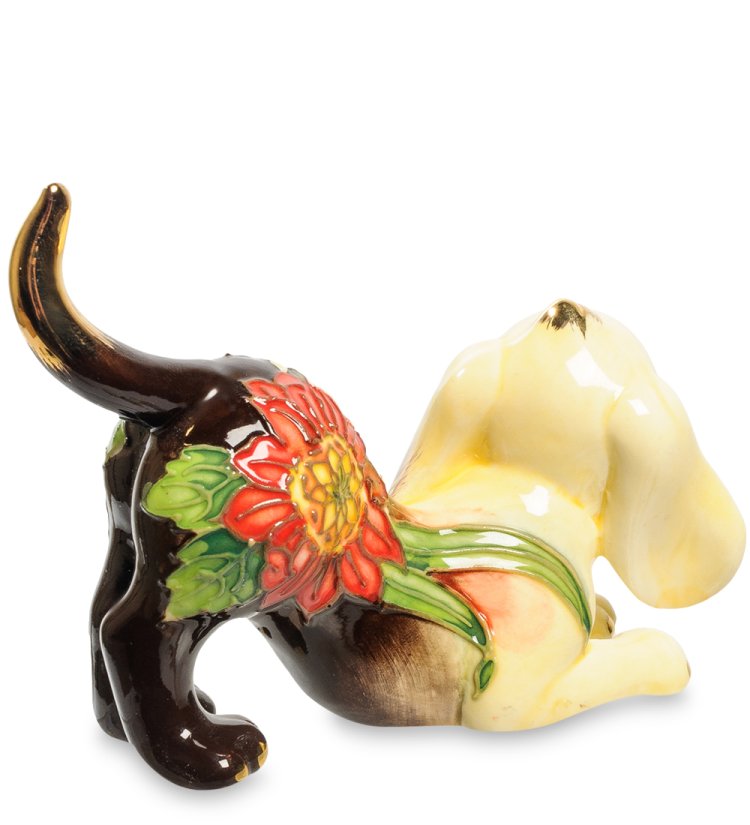 Статуэтка из фарфора игривый щенок, роспись подсолнух Pavone JP-101/13, фотография со спины