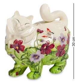 Копилка из фарфора Кошка в полевых цветах