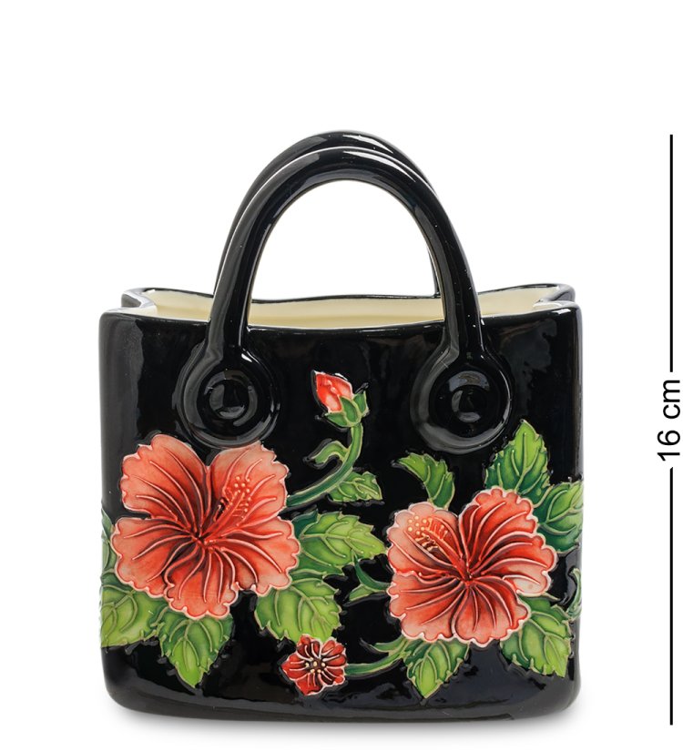 Черная ваза-кашпо в форме сумки из фарфора Pavone JP-800/14