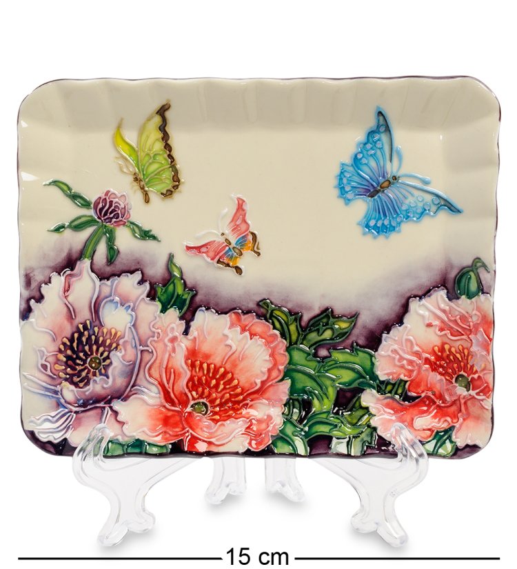 Блюдо из фарфора Бабочки на цветочном лугу Pavone JP-247/28, фотография сбоку