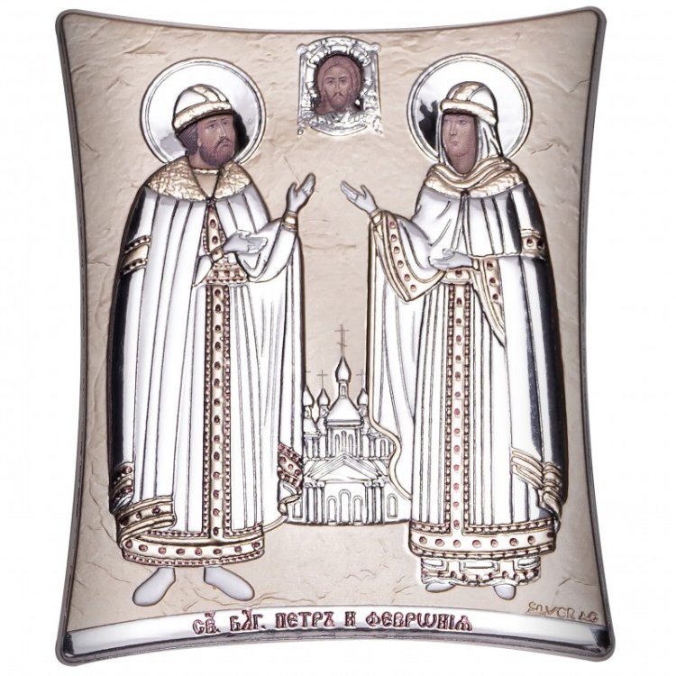 Икона Петр и Феврония - Святое Серебро, Размер 8x9 см Slevory 141TW2FWB