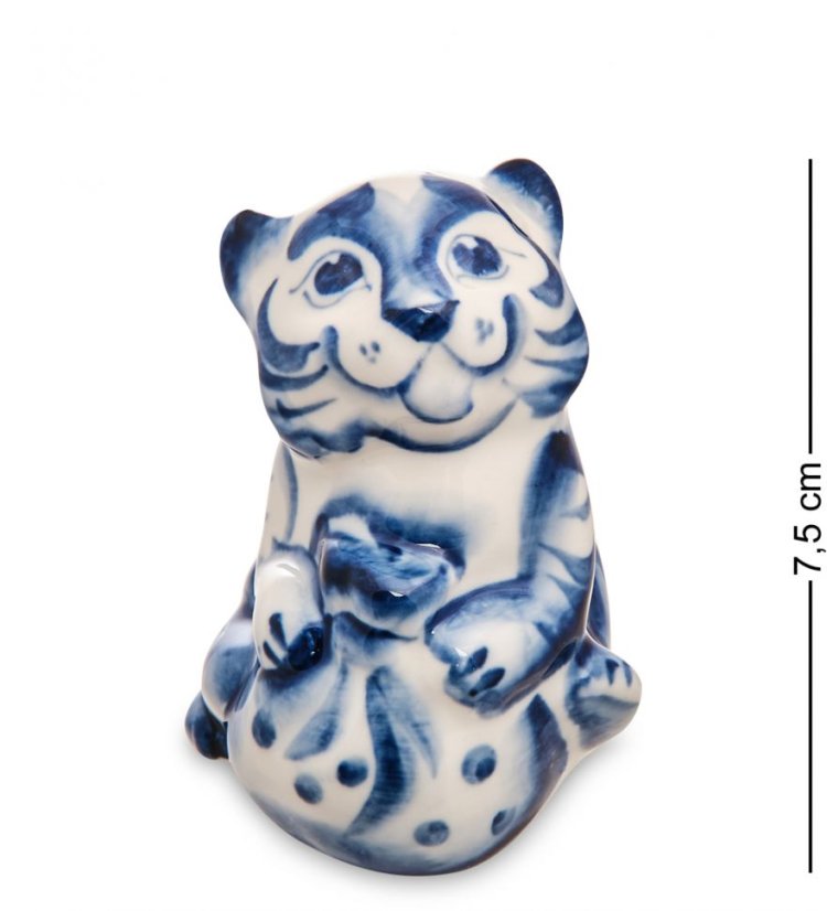 Фигурка Тигренок с мешком Голубая гжель ГЛ- 39