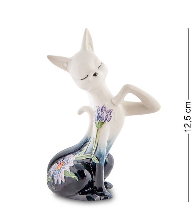 Статуэтка из фарфора Кошечка с поднятой лапкой с цветами Pavone JP-98/ 35