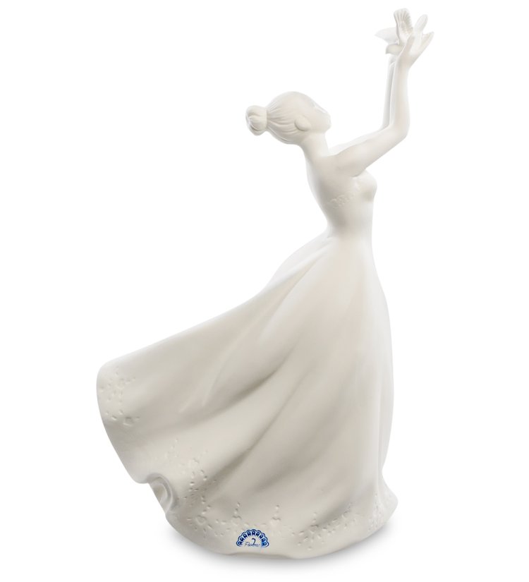 Статуэтка из бисквитного фарфора с подсветкой Леди с птичкой Pavone JP-186/ 39, фотография сбоку