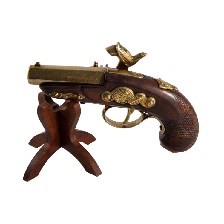 Макет короткого Пистоля Дерингера, золотой Denix 5315, фотография на подставке