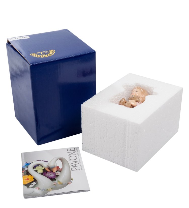Статуэтка из фарфора Ангелочек девочка с медвежонком Pavone CMS-11/42, фотография упаковки