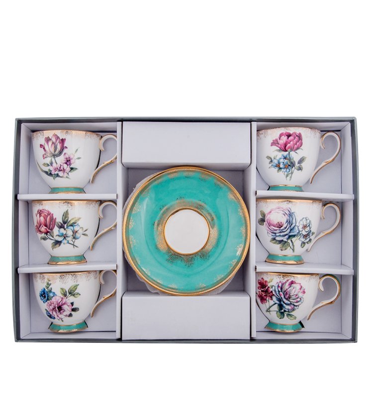 Чайный набор на 6 персон из фарфора Цветок Неаполя Pavone JK- 21, фотография в упаковке