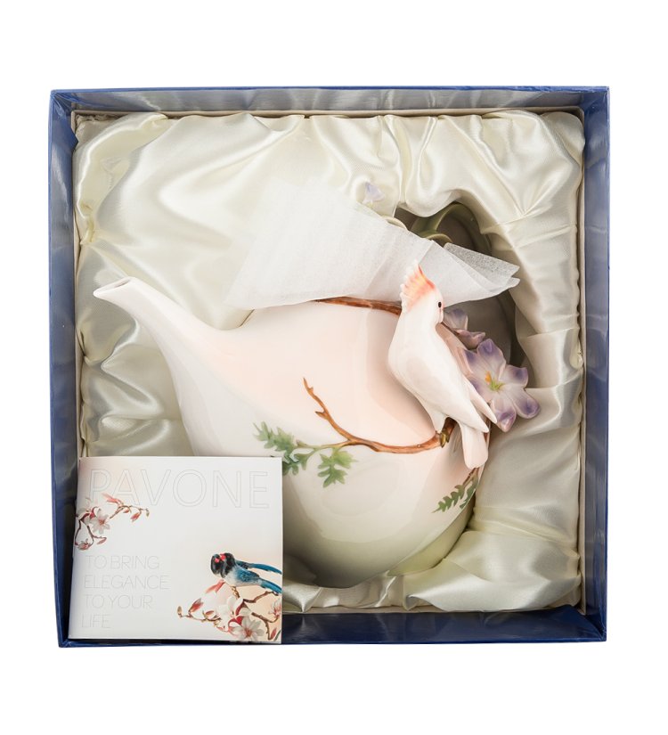 Заварочный чайник из фарфора Попугай Какаду Pavone FM-79/ 3, фотография в упаковке